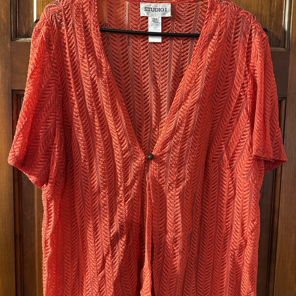 Studio I Orange Tie Front Blouse Relaxed Fit